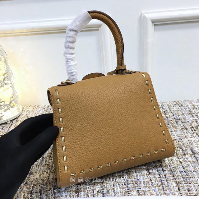 DELVAUX女包 Delvaux brilliantMM不銹鋼蛇鏈外縫 原版皮 德爾沃女手提包 DF0020蛇鏈焦糖 小號 Delvaux女單肩斜挎包  fcs1107
